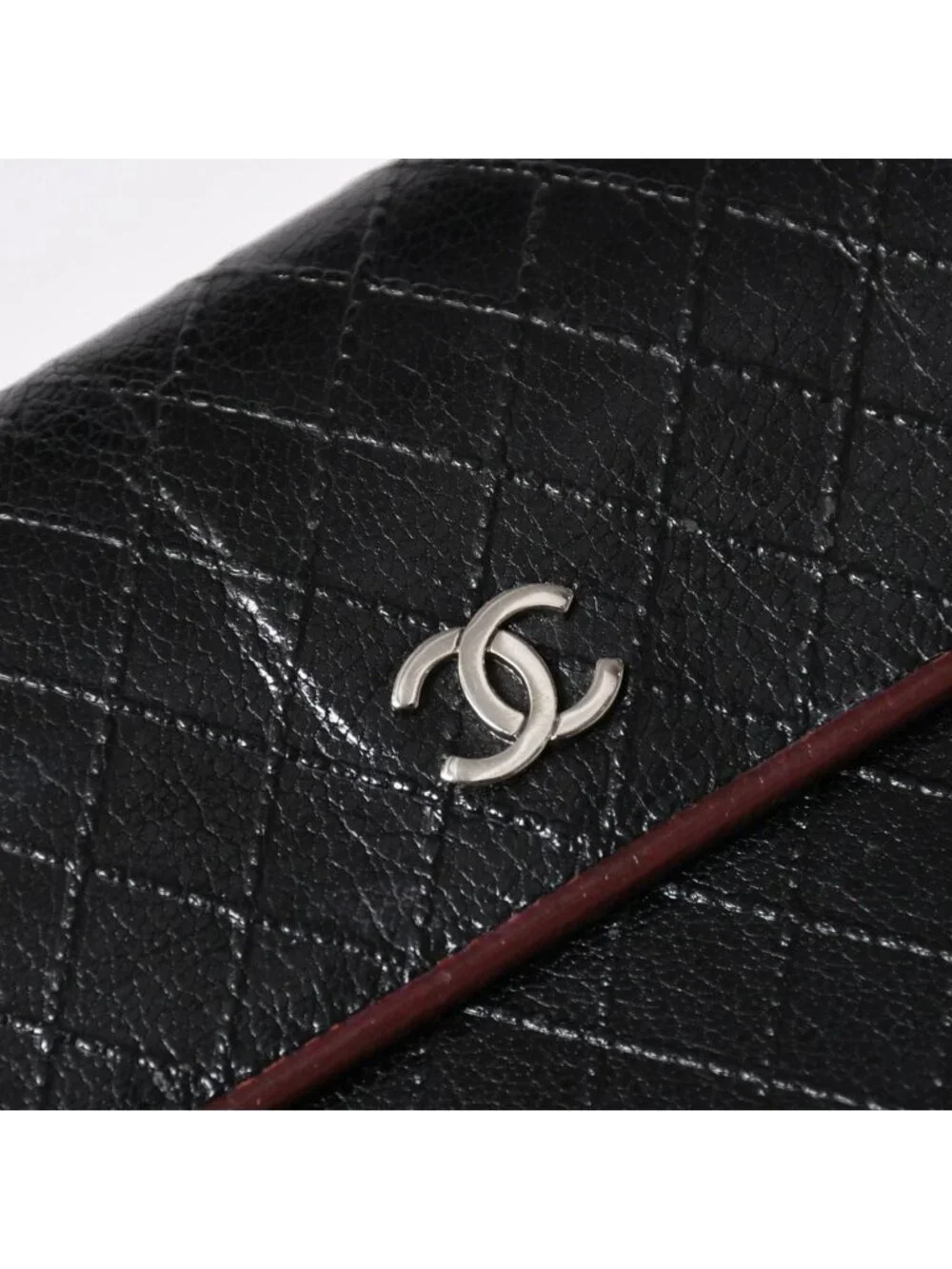 Chanel Bicolor Wallet CC Logo Calfskin Black Bordeaux Silver